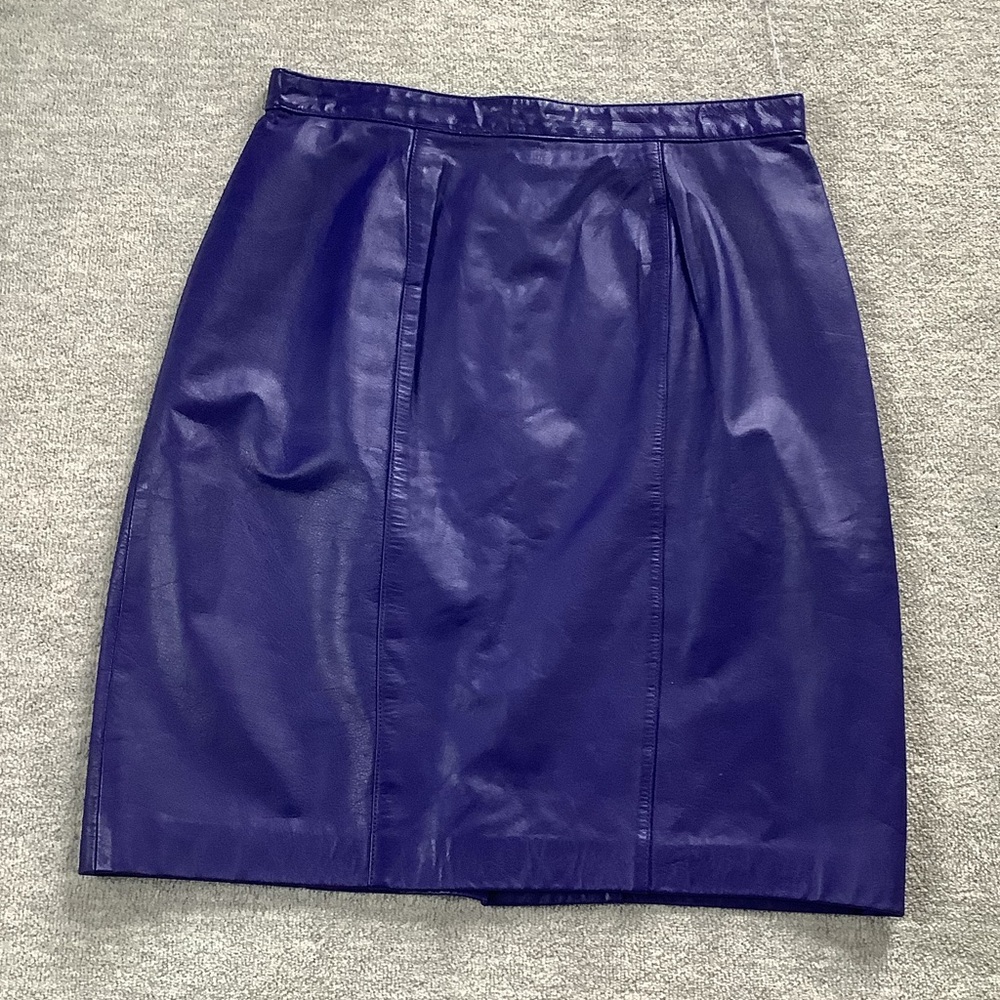 Vintage Lord & Taylor Dark Blue Leather Pencil Skirt Sz. 10